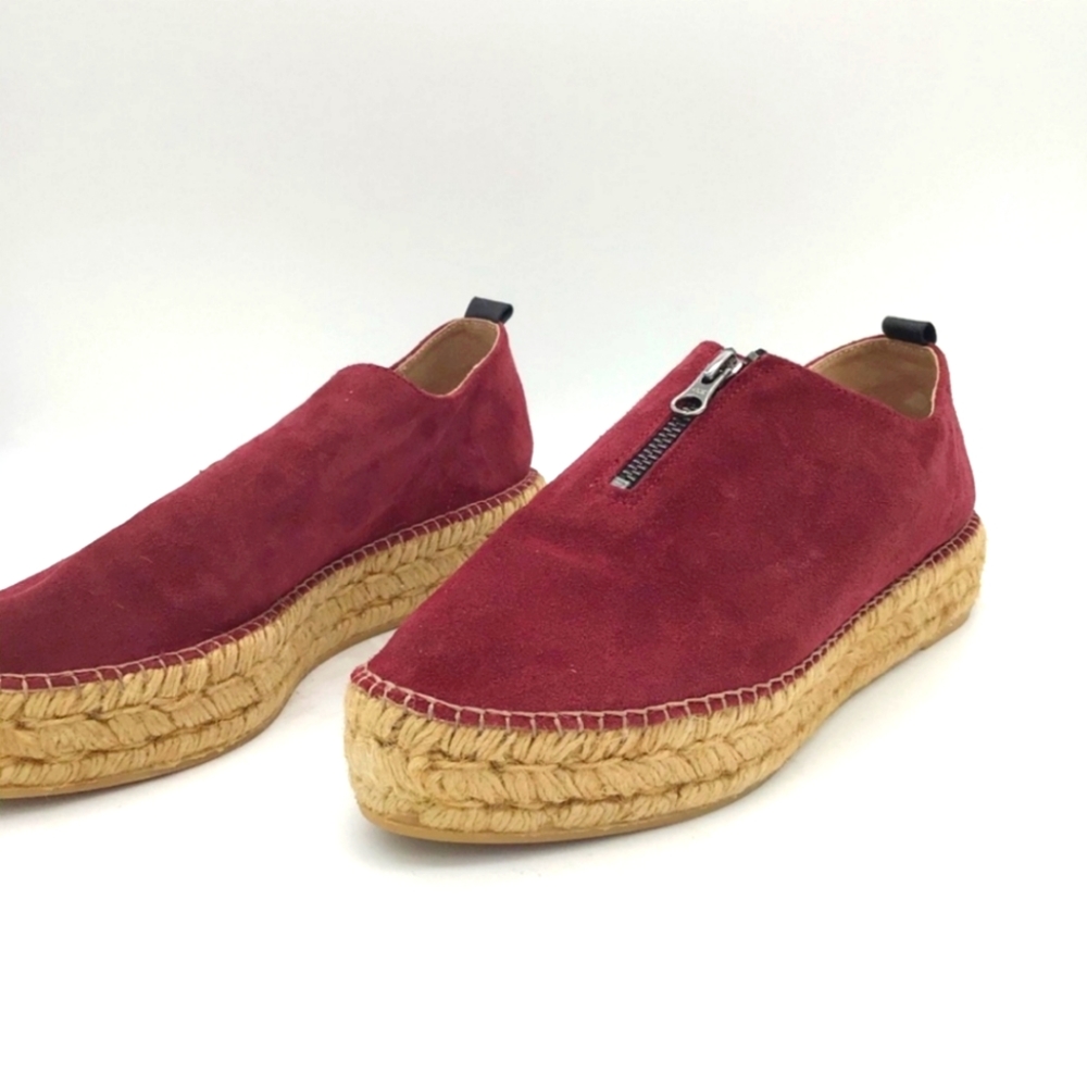~Eric Michael Burgundy Nubuck Platform Espadrilles